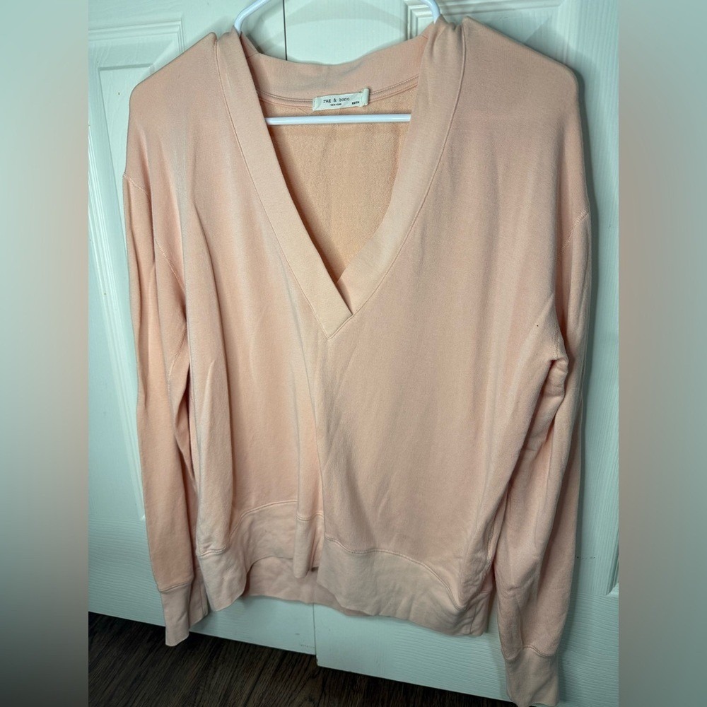 Rag & Bone Blush Pink V-Neck Sweatshirt XS Long Sleeve Pullover Cotton‎